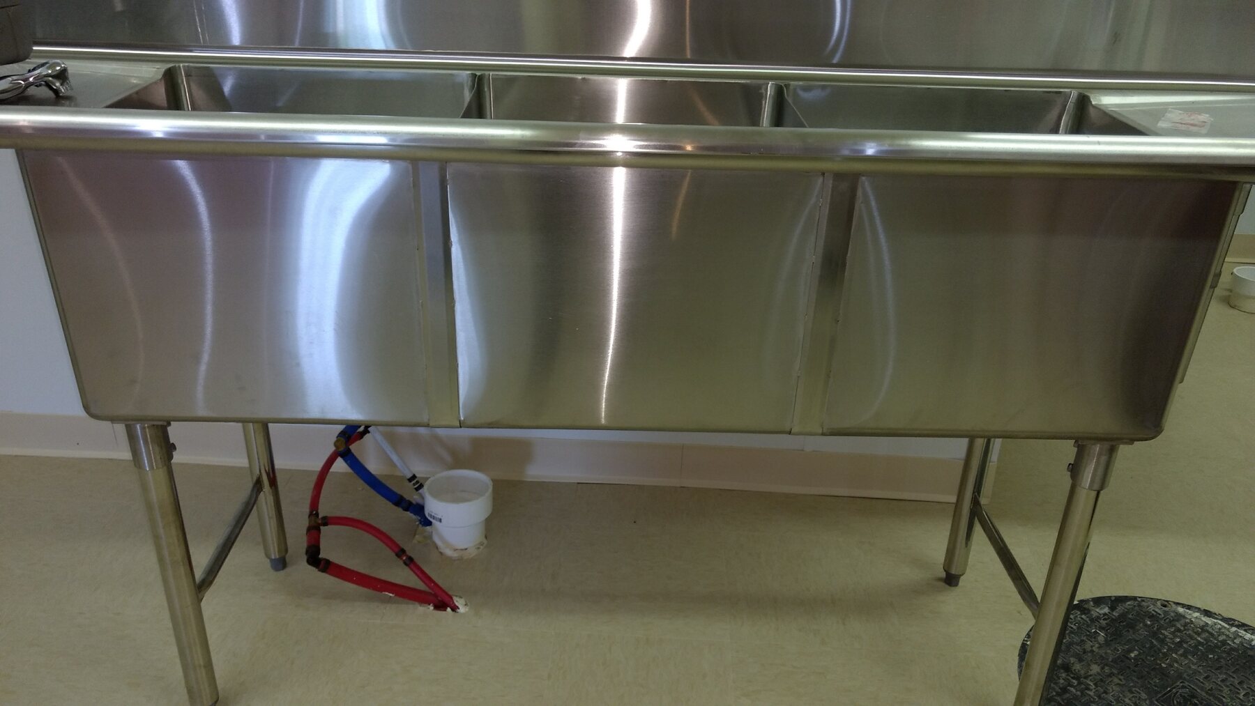 Stainless steel 3-compartment commercial sink — restaurant grease line jetted by Just dynamike